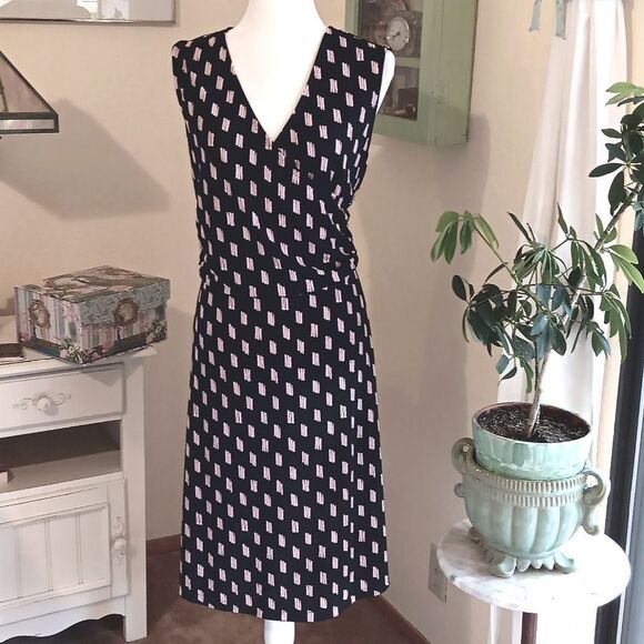 Lands' End Black and Pink Soft Knit Dress. Classic, Feminine, Career. - Picture 1 of 10